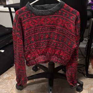 Urban outfitters Urban Renewal vintage Cozy Red and Gray Patterned Sweater